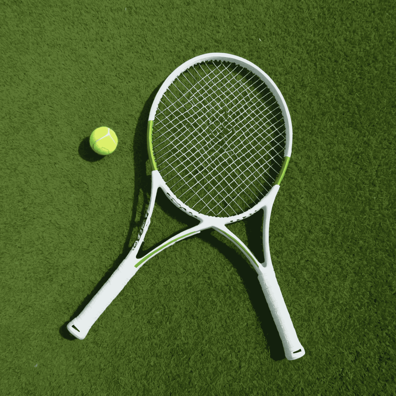 Rachetă de tenis intermediară cu cadru alb și verde, coardă flexibilă și grip confortabil