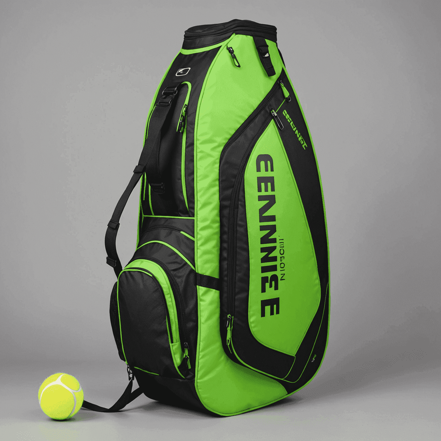 Geantă de tenis TennisElite, verde cu negru, cu multiple compartimente