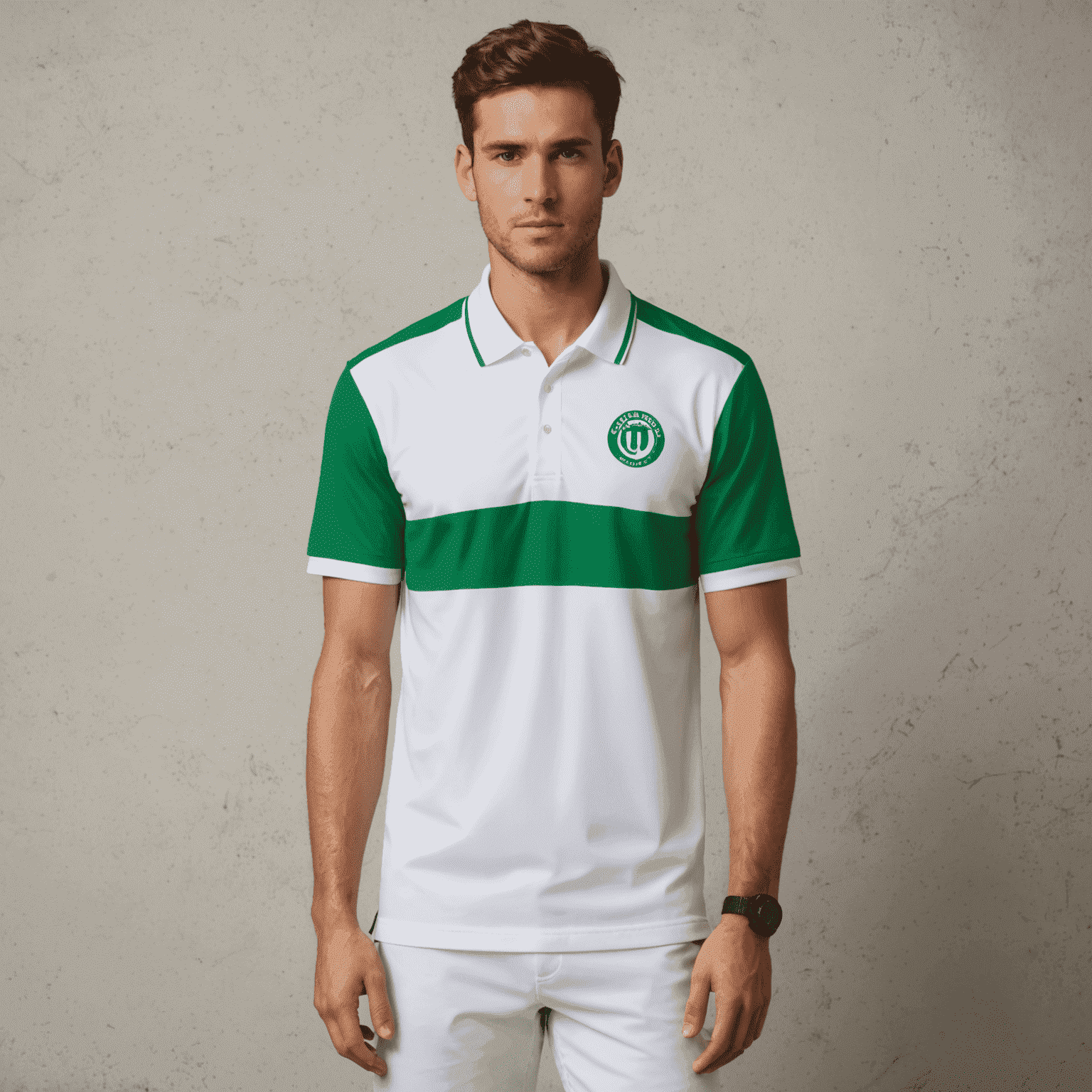 Tricou polo alb unisex pentru tenis, cu dungi verzi și logo TennisElite